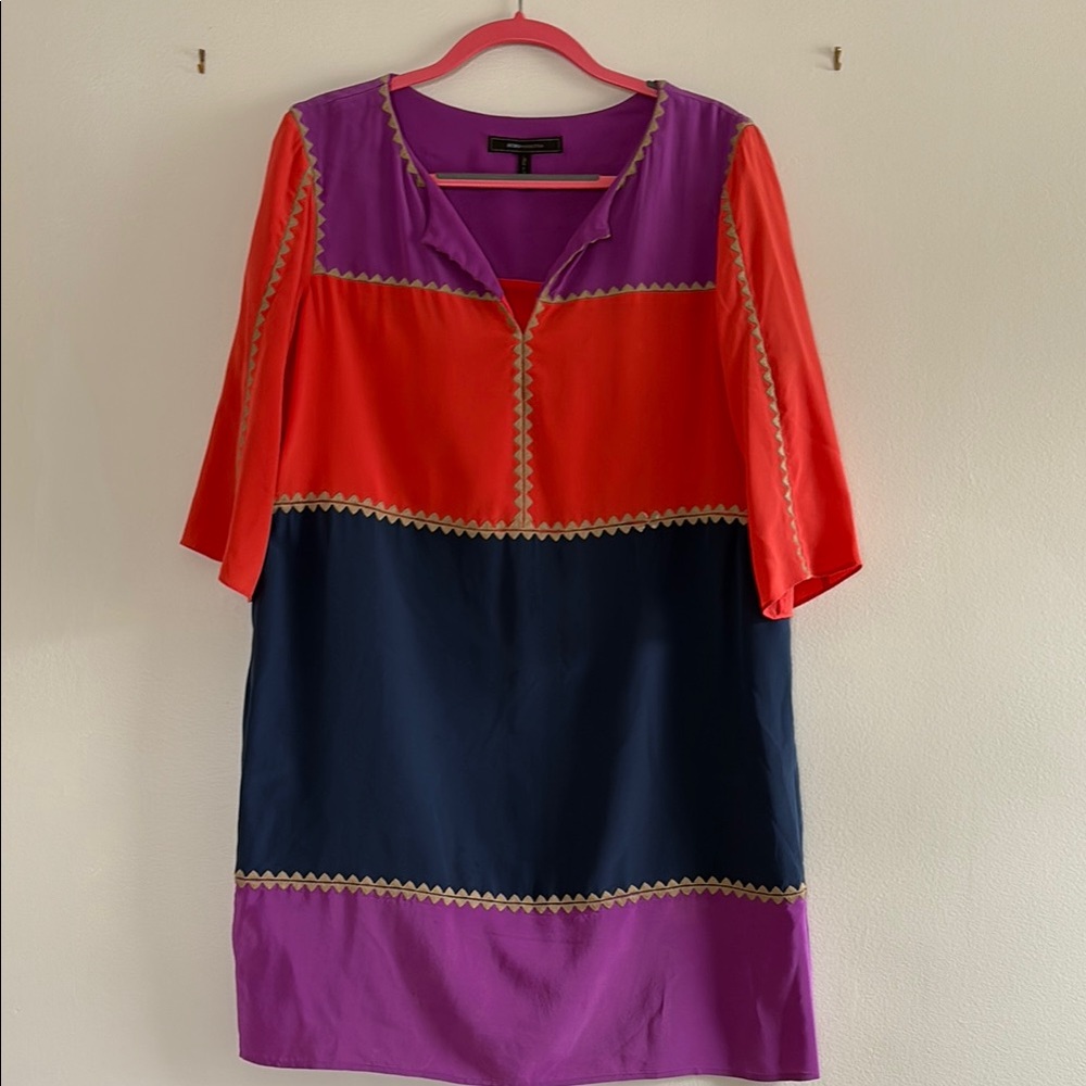 Colorblock Dress with Gold Trim